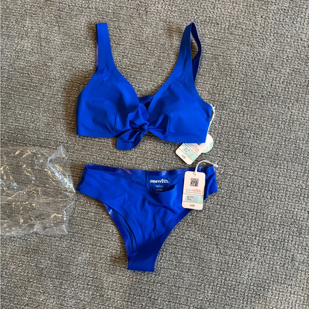 OneWith Royal Blue Knot Front Bikini Set